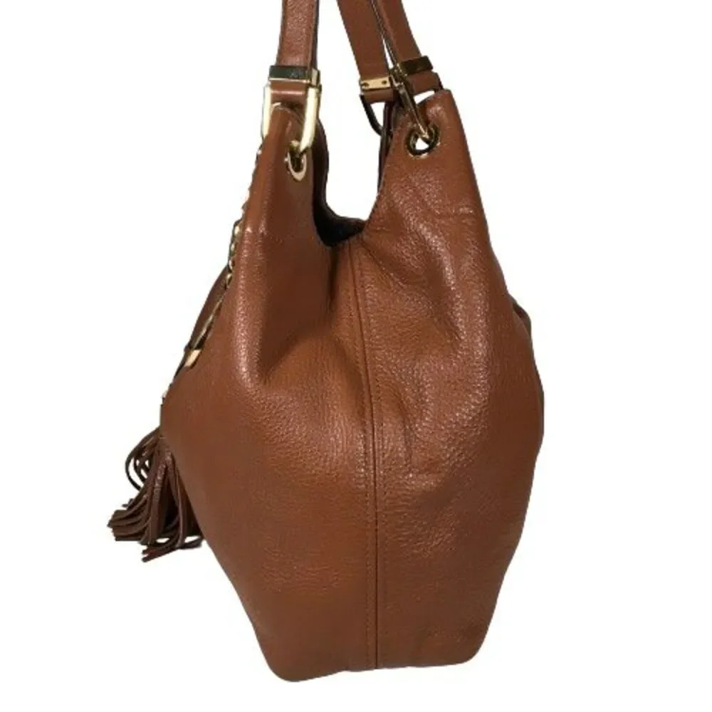 Michael Kors Luggage Brown Leather Camden Drawstring Shoulder Bag Purse Tote